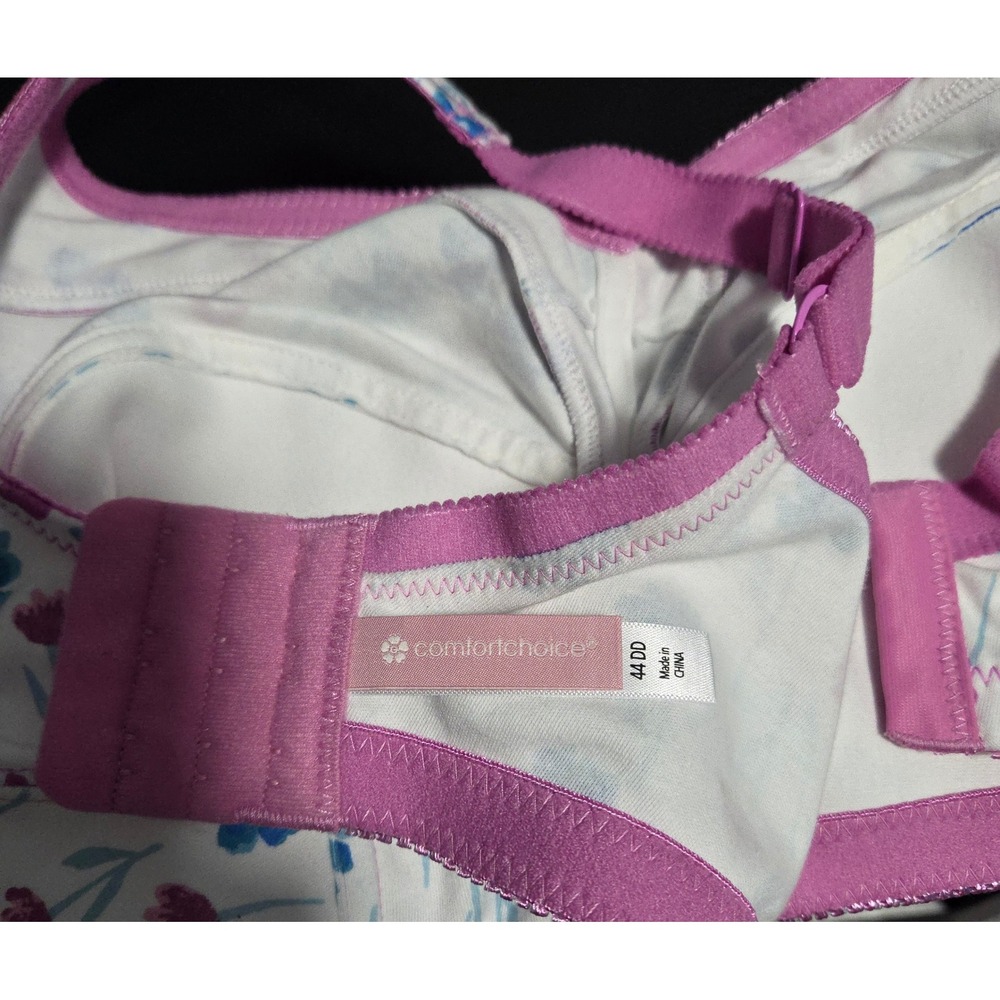 Comfort Choice Bra 44 DD Floral Print Back 3-hook Closure White Pink Blue - Picture 4 of 5
